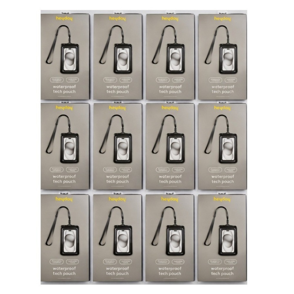 LOT OF 12 Heyday waterproof tech pouches NIB Black/w/ Lanyard 4 7/8in x 9 1/8 in